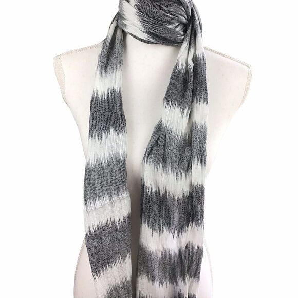 Collection 18 Women’s Heather Grey White Woven Stripe Rectangle Scarf 12x96 - Picture 8 of 16